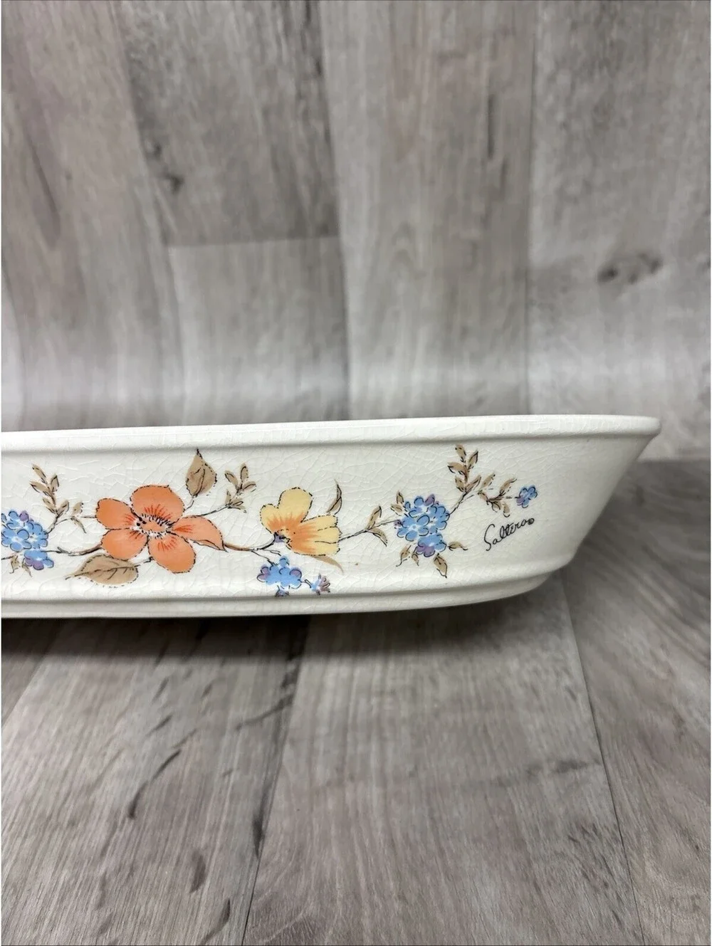 Himark Floral Mist Vegetable Serving Dish Oval Divided 13.5 x 8 Vintage Japan
